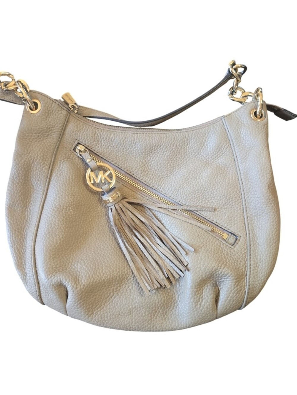 Michael Kors Tan Pebbled Leather Shoulder Hobo with Tassel Charm